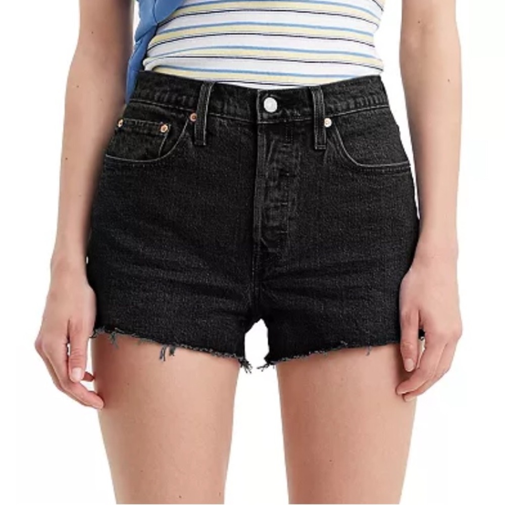 SOLD!! Sz 24 NWT New Levi’s 501 High Rise Womens Denim Jean Shorts in Black - Picture 2 of 6
